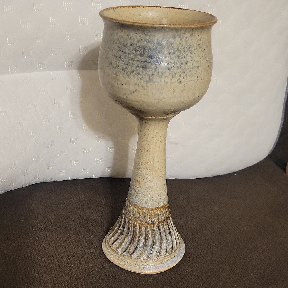 Elegant Ceramic Goblet in Beige and Gray 9 1/4 X 3 3/4"